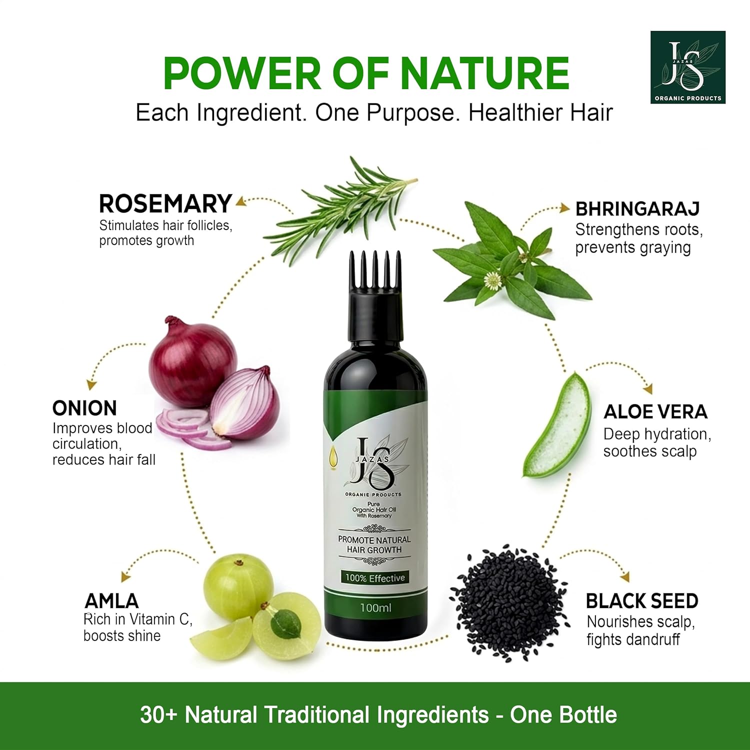 JAZAS Organic Hair Oil with Rosemary - 100 ml - Image 3