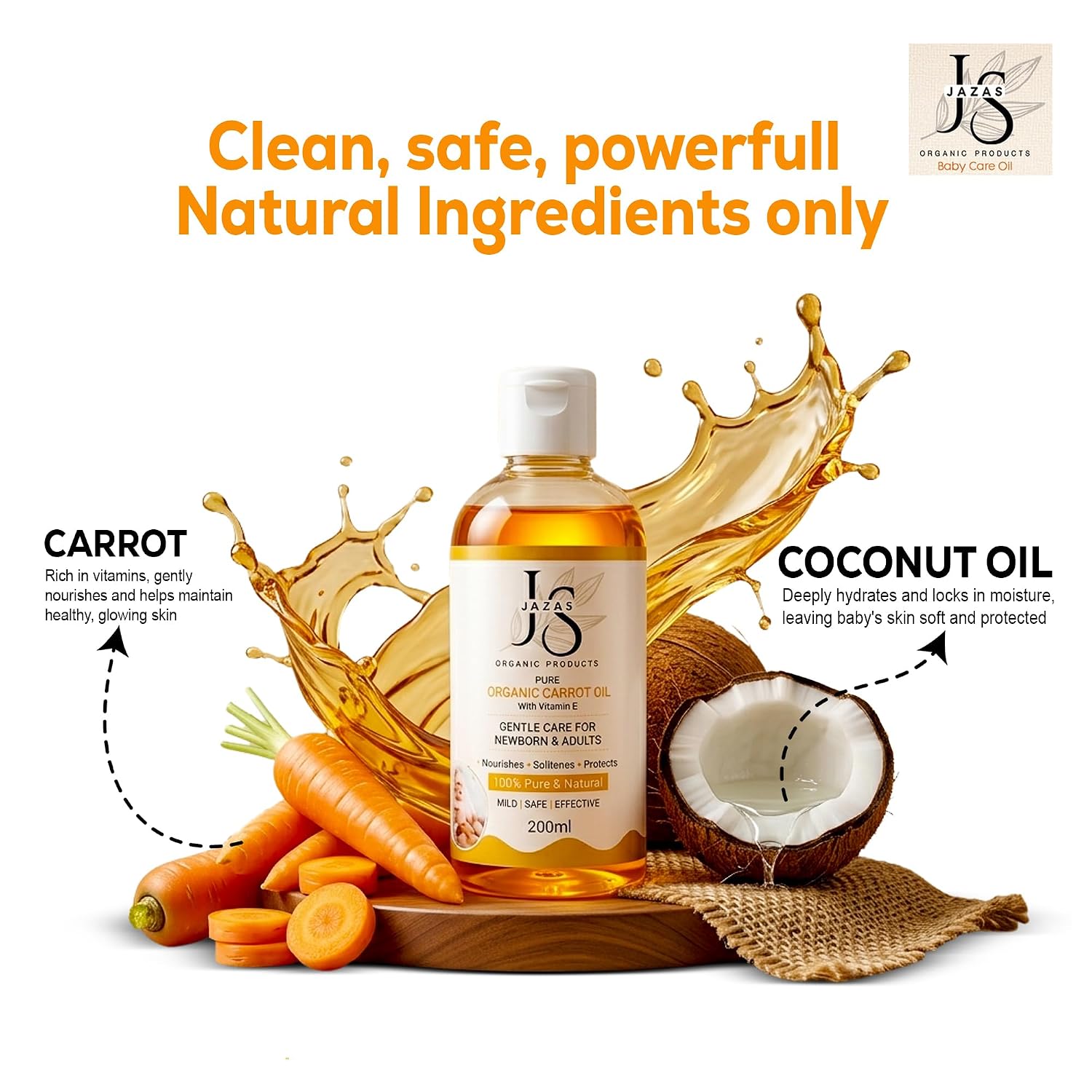 JAZAS Organic Carrot Oil with Vitamin E - 200 ml - Image 3
