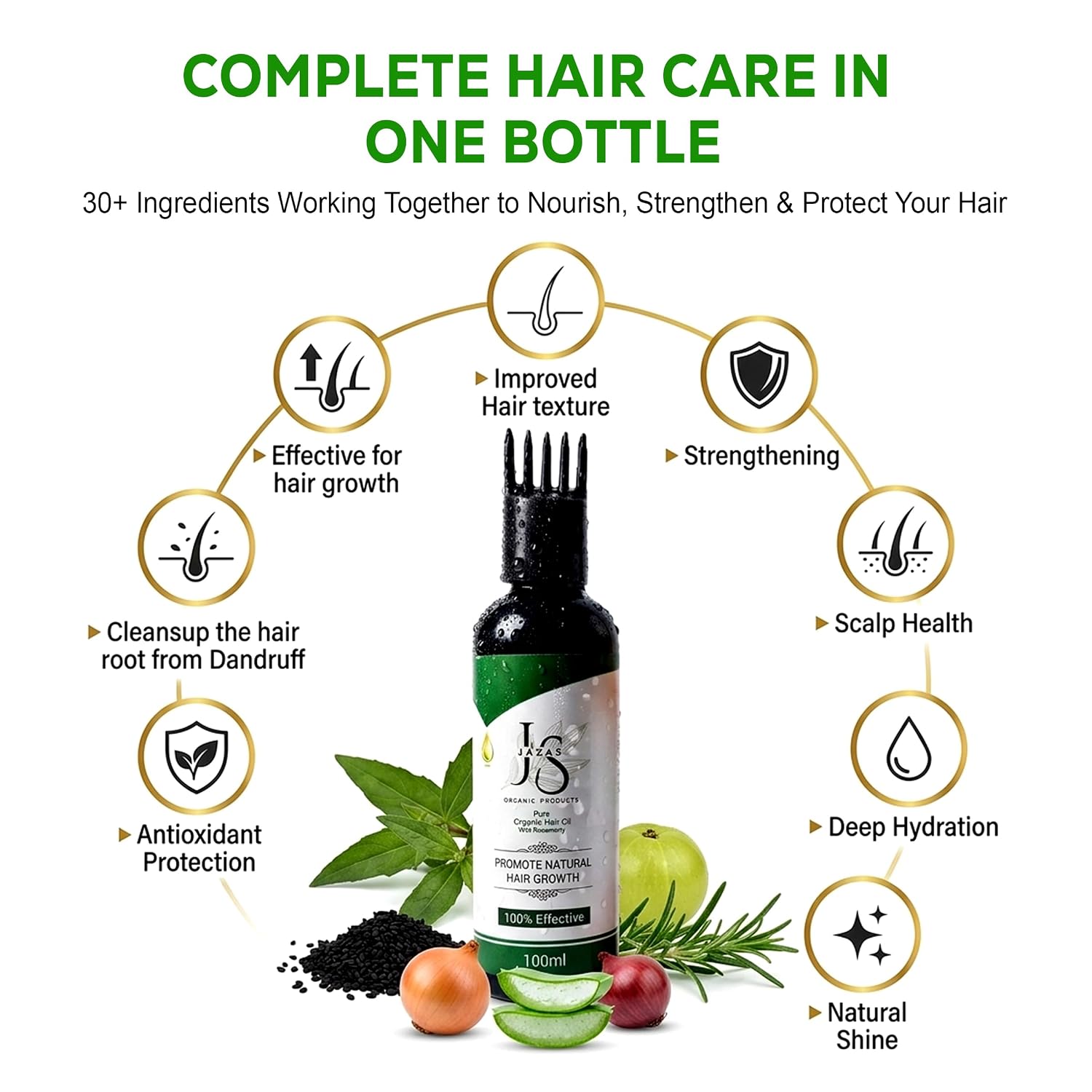 JAZAS Organic Hair Oil with Rosemary - 100 ml - Image 2